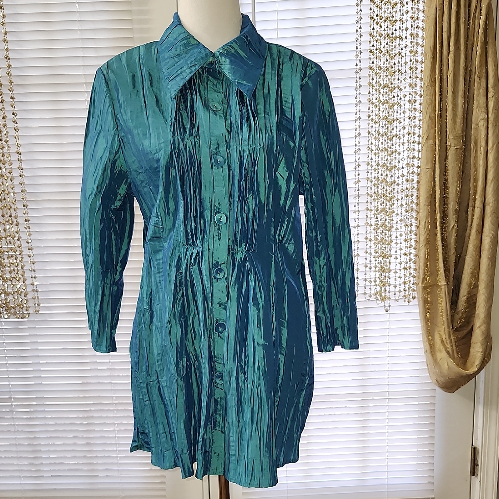 Noelle Teal Button-Up Blouse